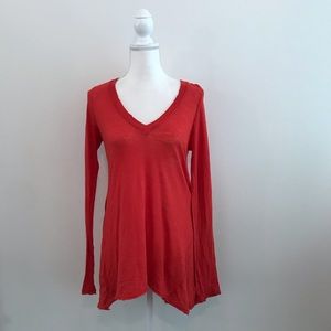 Free People We the Free Destructed Long Sleeve V-Neck Top Small